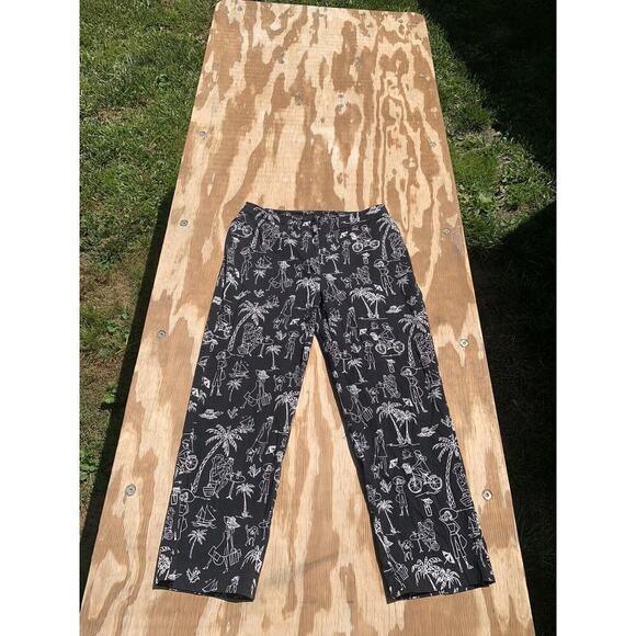 California style Black White Pants Size 10 Tropical Beach Palm Summer - Picture 2 of 5